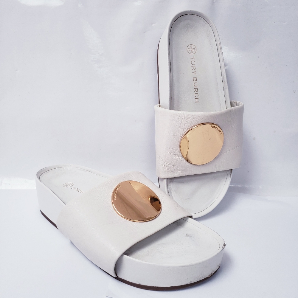 Tory Burch Cream Sandals with Gold Detail